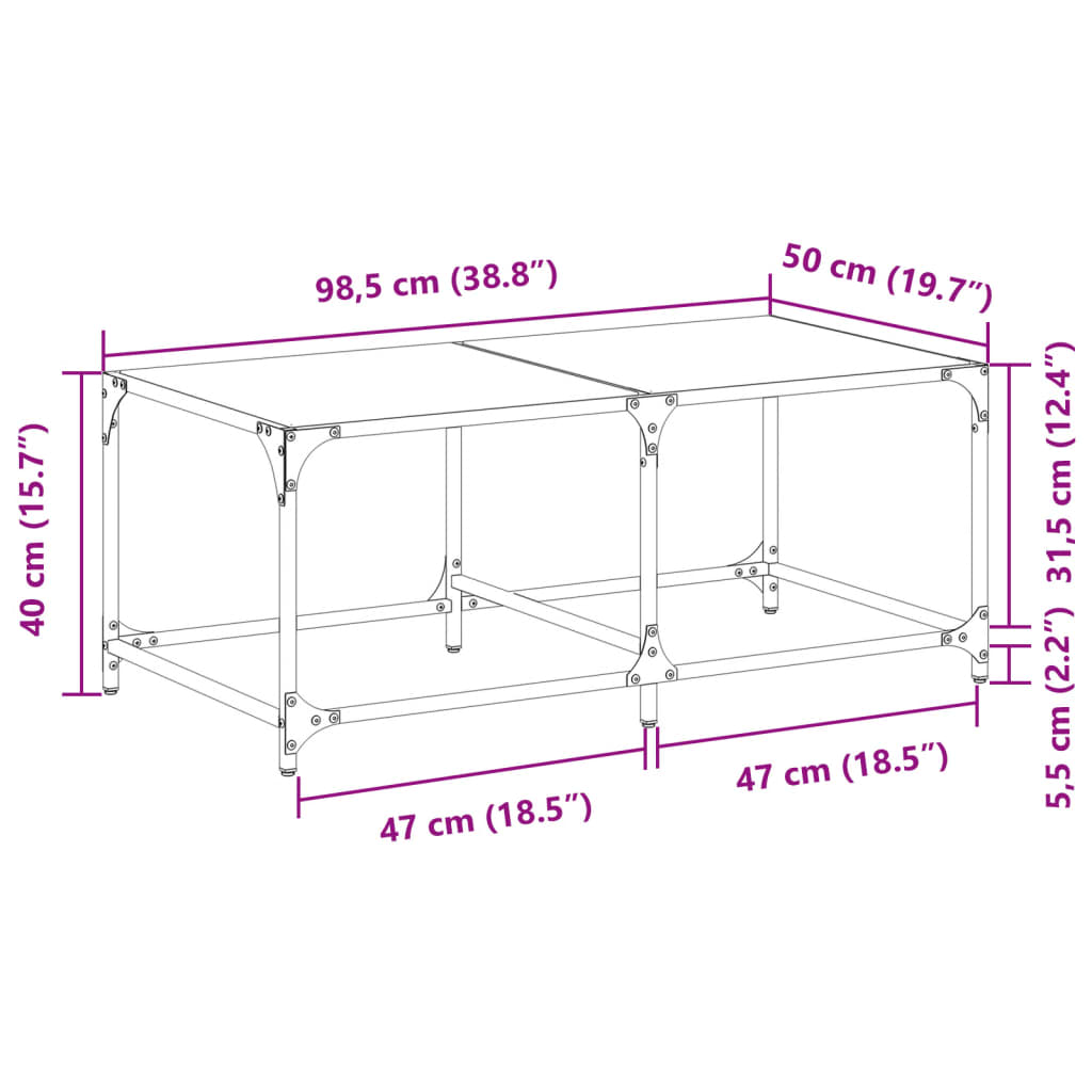 Table basse avec dessus en verre noir 98,5x50x40 cm acier Tables basses vidaXL   