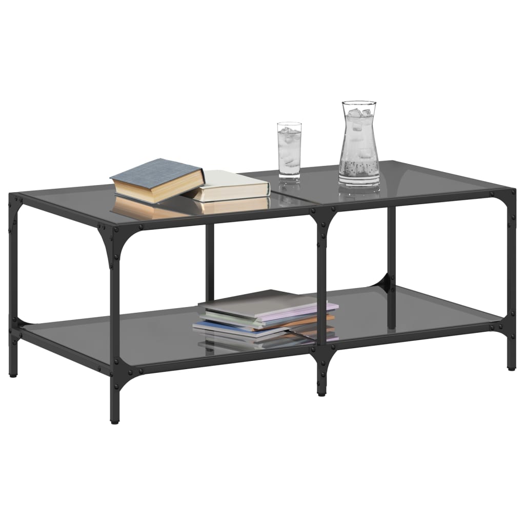 Table basse avec dessus en verre noir 98,5x50x40 cm acier Tables basses vidaXL   