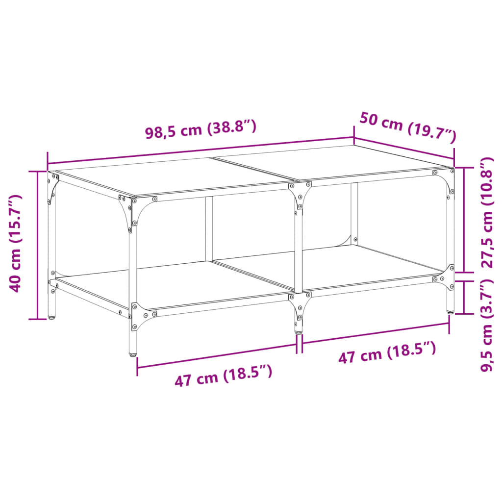 Table basse avec dessus en verre noir 98,5x50x40 cm acier Tables basses vidaXL   