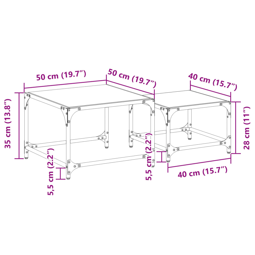 Tables basses gigognes 2 pcs dessus en verre transparent acier Tables basses vidaXL   