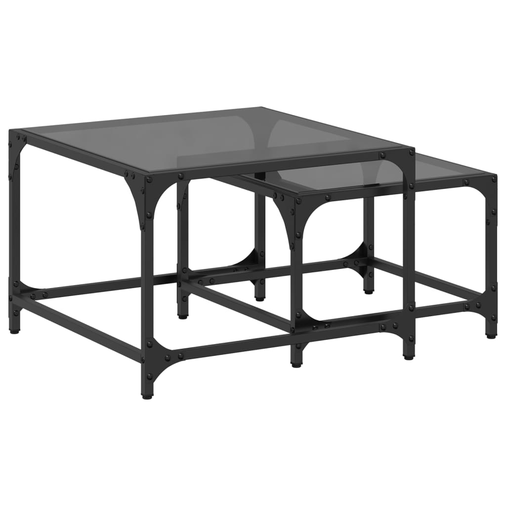 Tables basses gigognes 2 pcs dessus en verre noir acier Tables basses vidaXL   