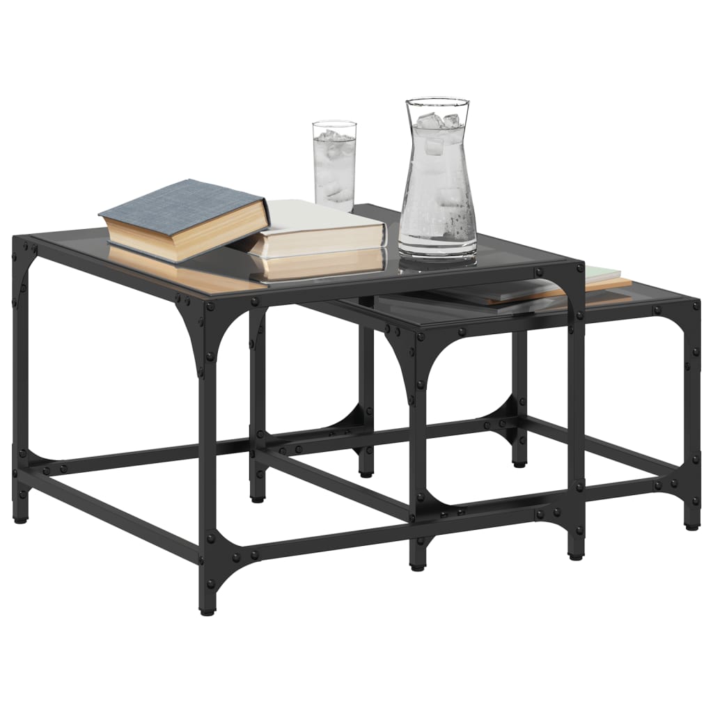 Tables basses gigognes 2 pcs dessus en verre noir acier Tables basses vidaXL   