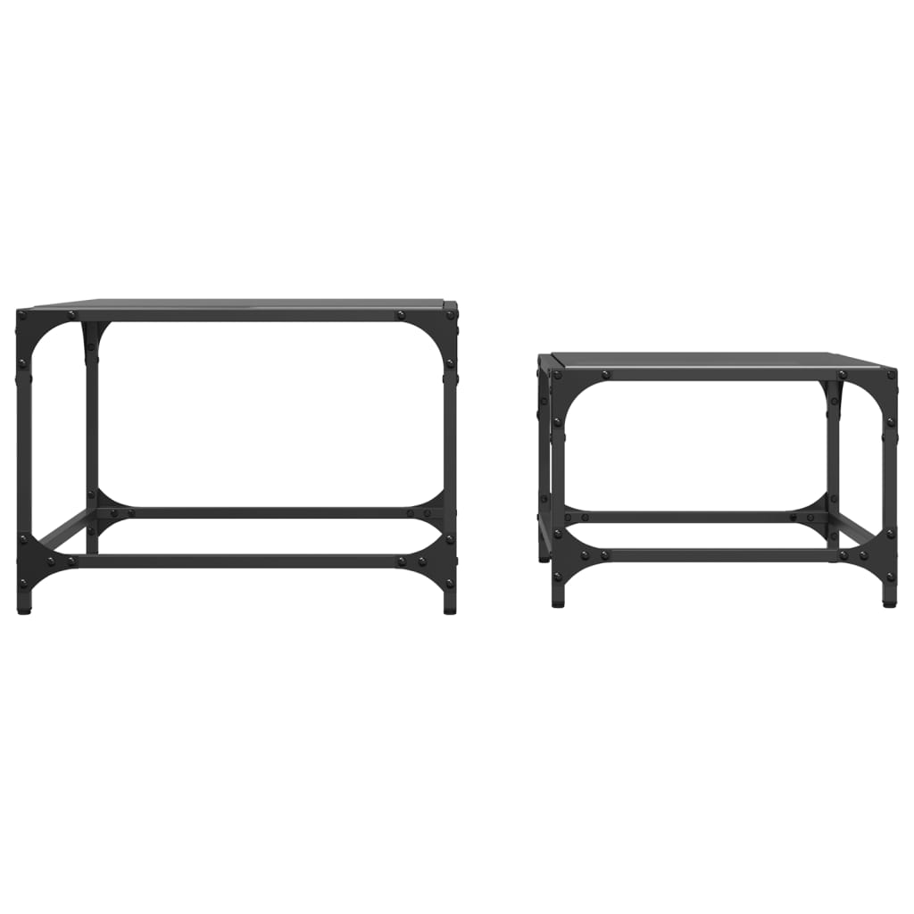 Tables basses gigognes 2 pcs dessus en verre noir acier Tables basses vidaXL   