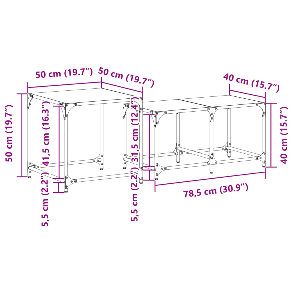 Tables basses gigognes 2 pcs dessus en verre transparent acier Tables basses vidaXL   