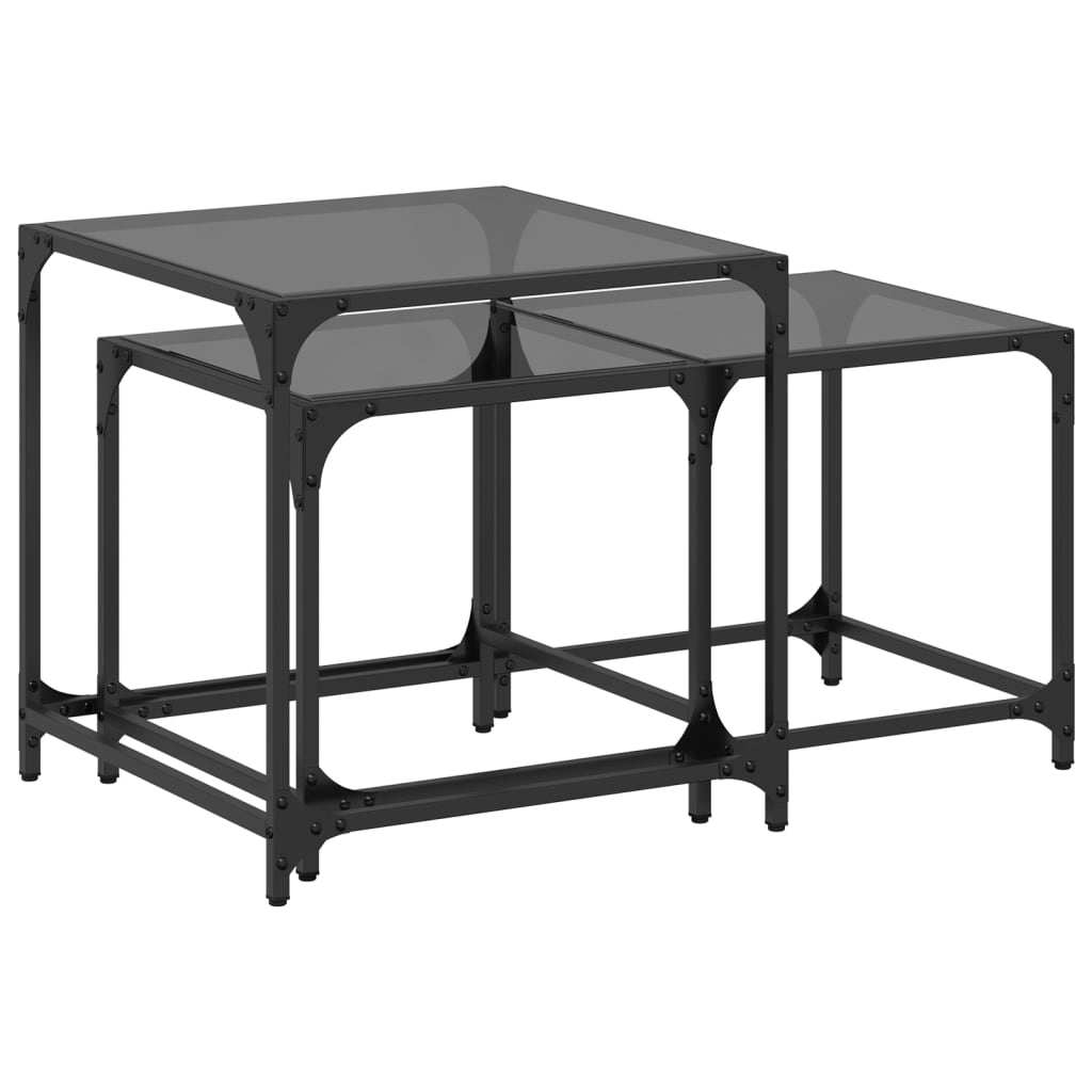 Tables basses gigognes 2 pcs dessus en verre noir acier Tables basses vidaXL   