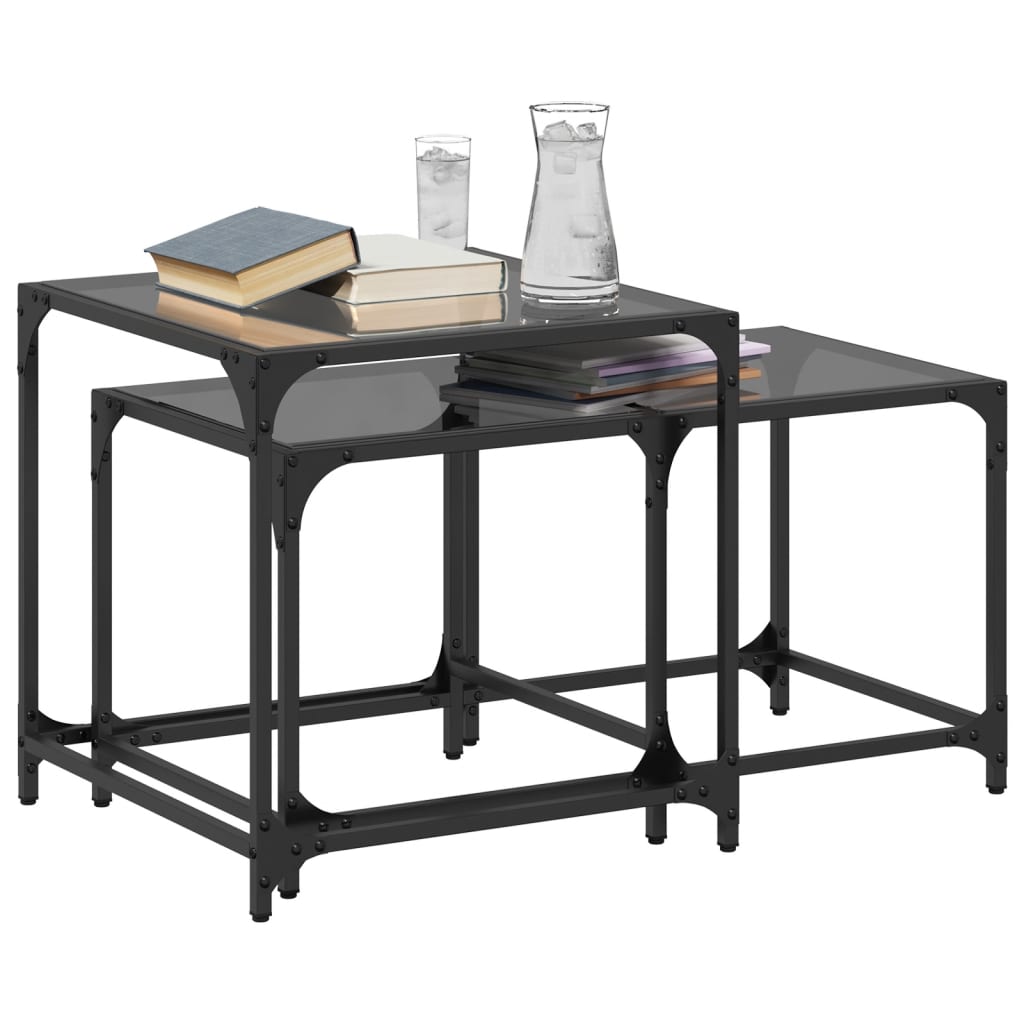 Tables basses gigognes 2 pcs dessus en verre noir acier Tables basses vidaXL   