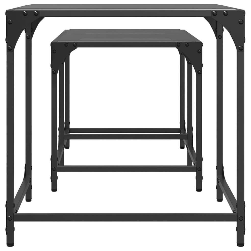 Tables basses gigognes 2 pcs dessus en verre noir acier Tables basses vidaXL   