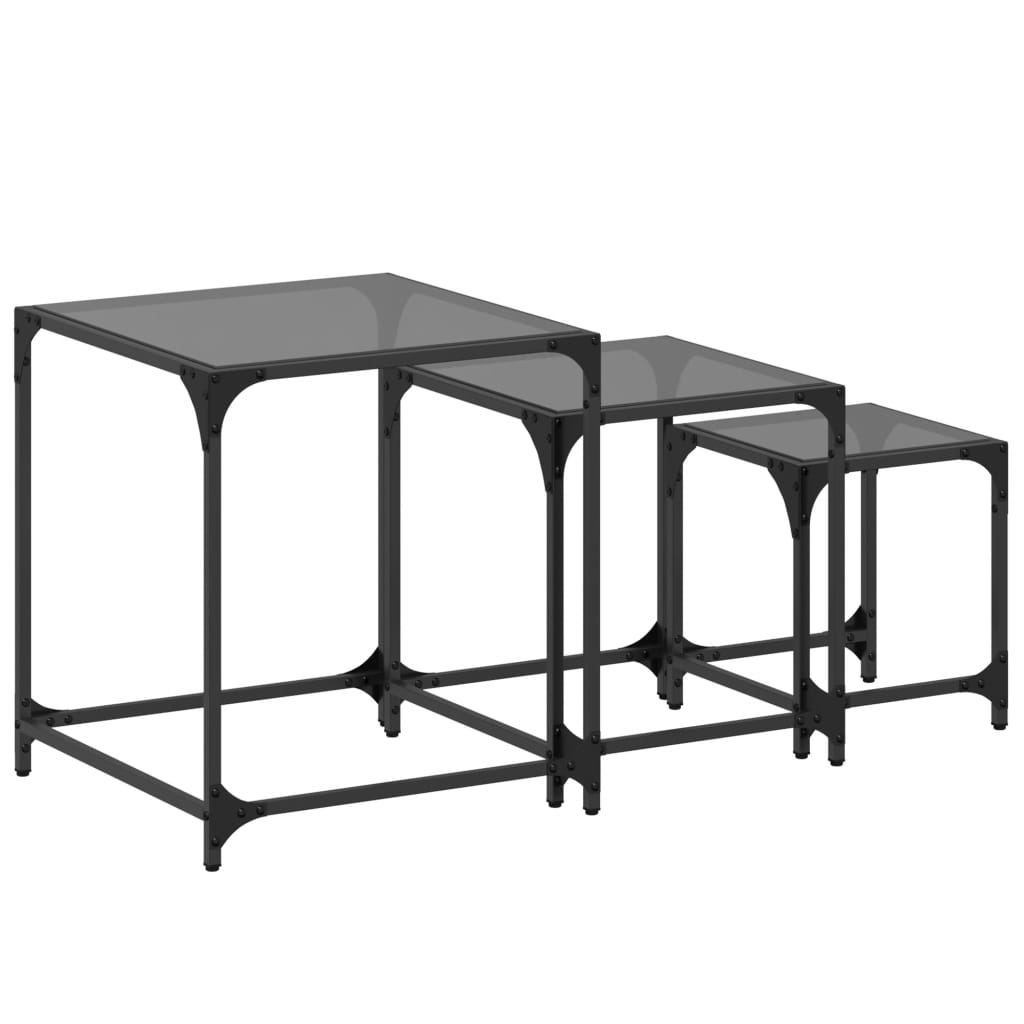 Tables basses gigognes 3 pcs dessus en verre noir acier Tables basses vidaXL   