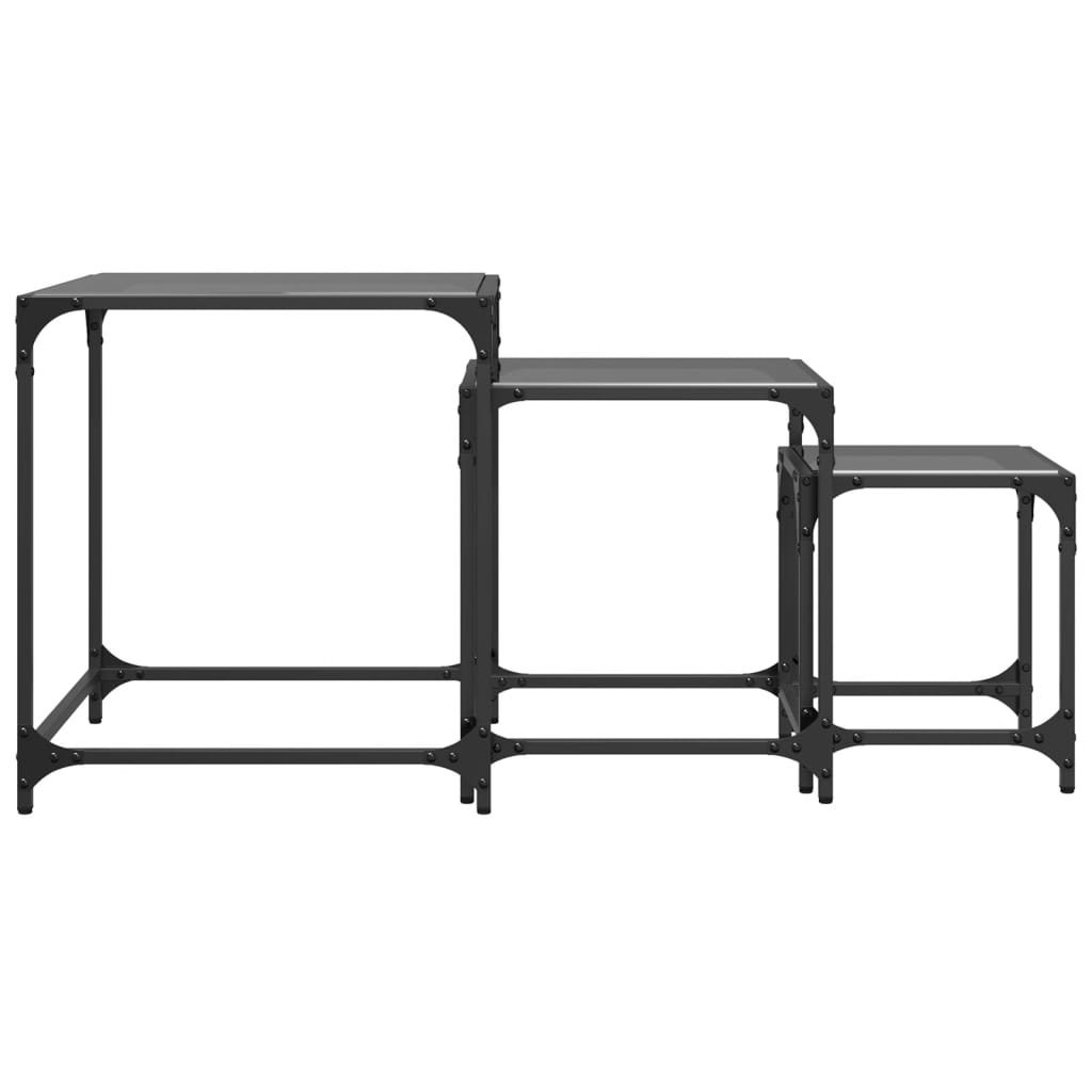 Tables basses gigognes 3 pcs dessus en verre noir acier Tables basses vidaXL   