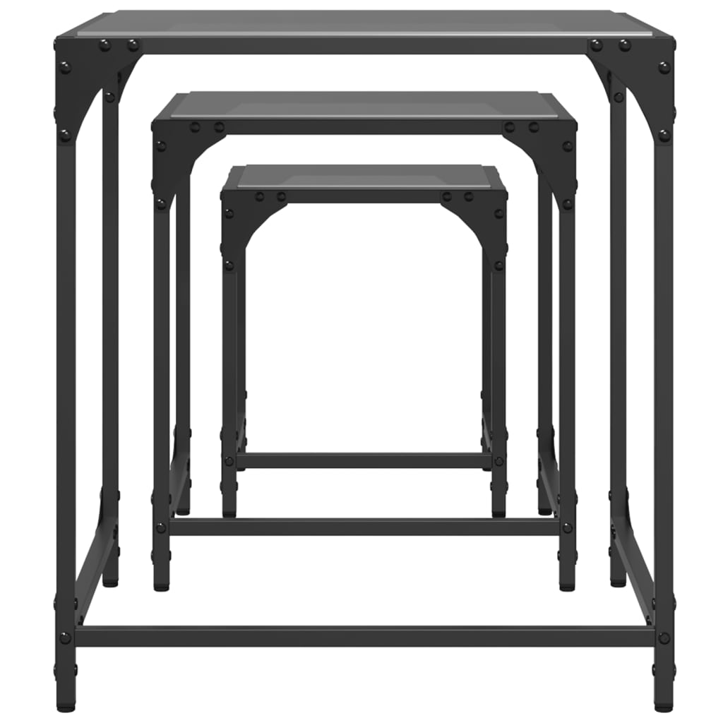 Tables basses gigognes 3 pcs dessus en verre noir acier Tables basses vidaXL   