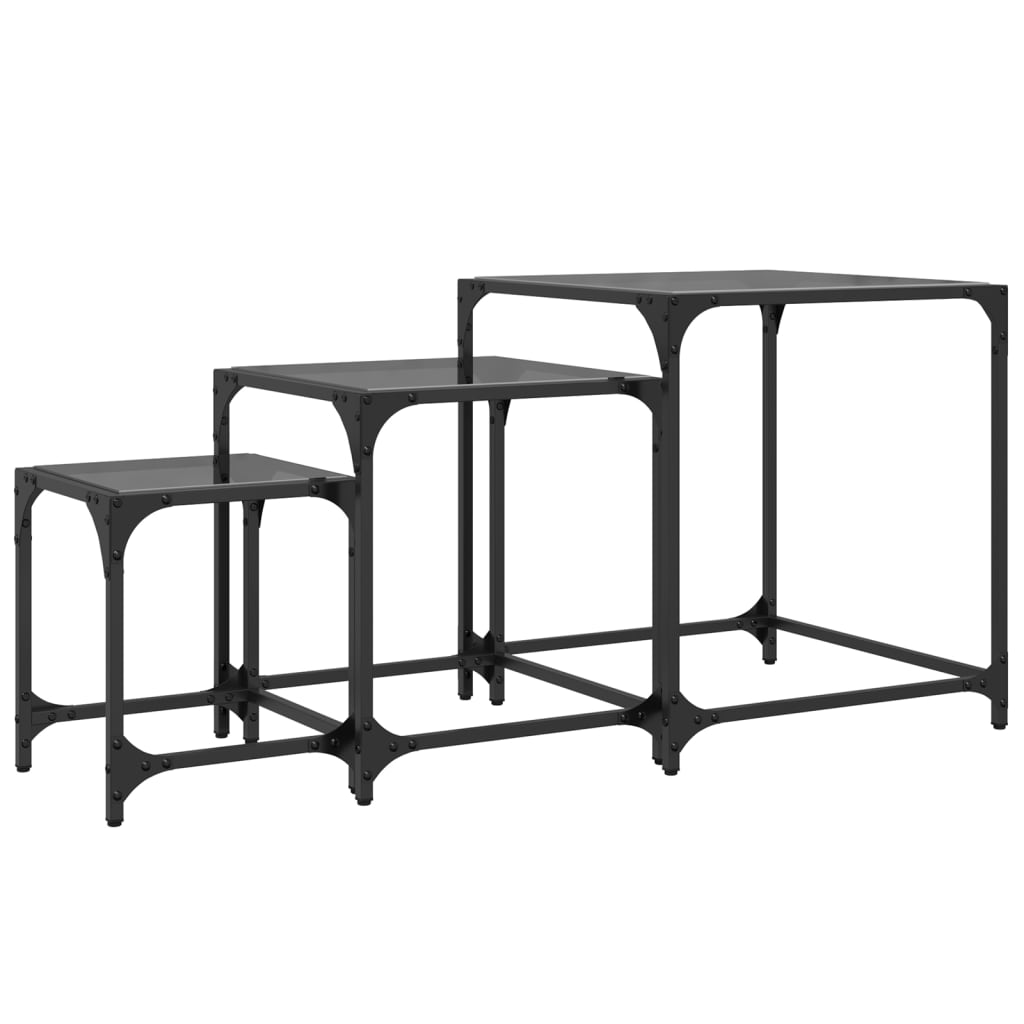 Tables basses gigognes 3 pcs dessus en verre noir acier Tables basses vidaXL   