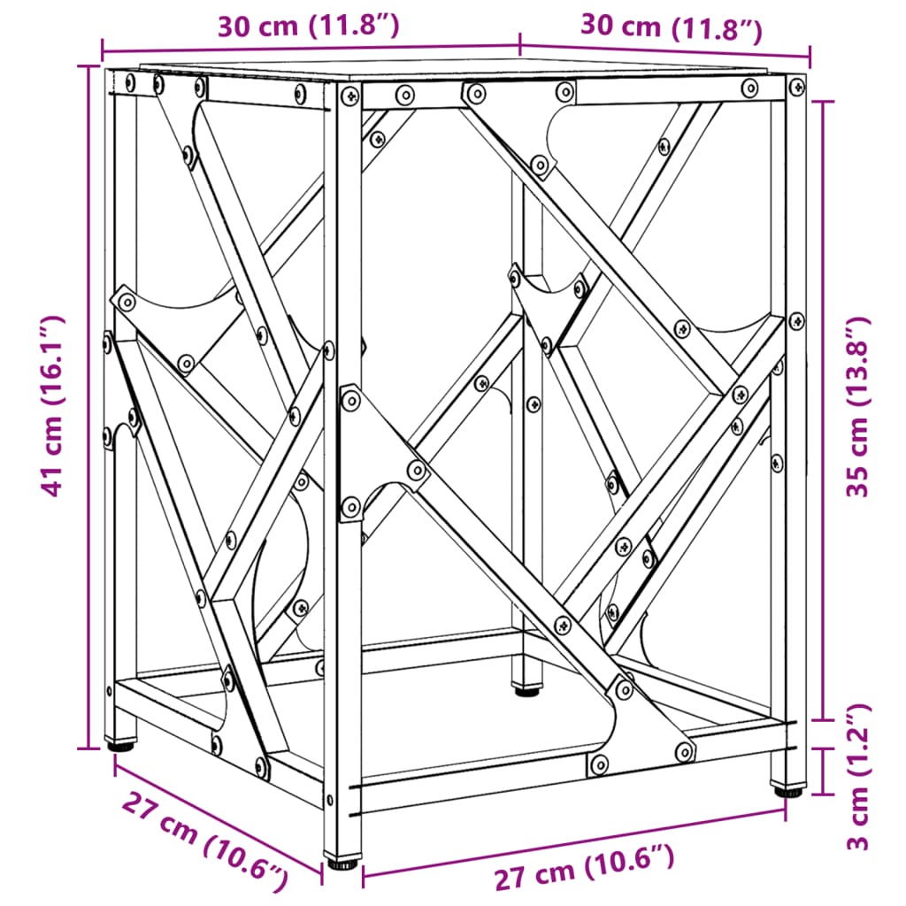 Table basse avec dessus en verre transparent 30x30x41 cm acier Tables basses vidaXL   