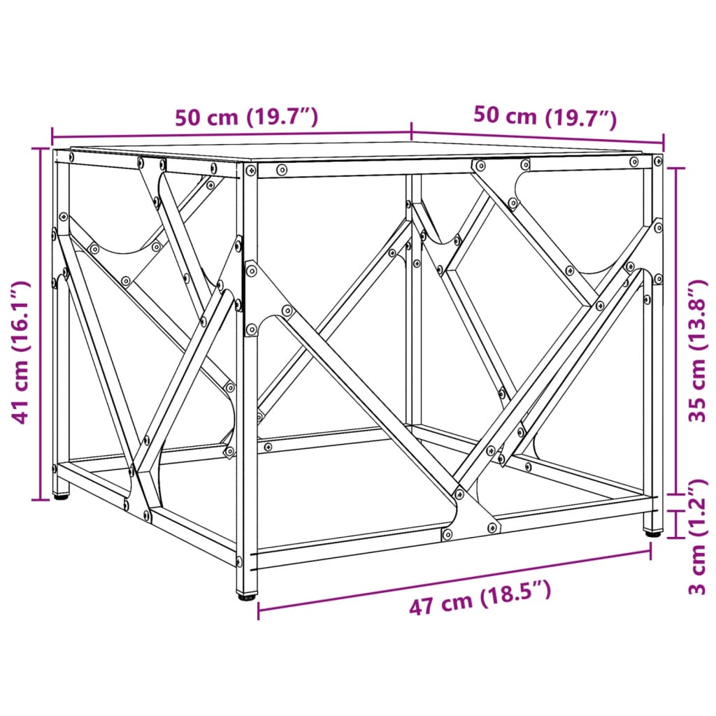 Table basse avec dessus en verre transparent 50x50x41 cm acier Tables basses vidaXL   