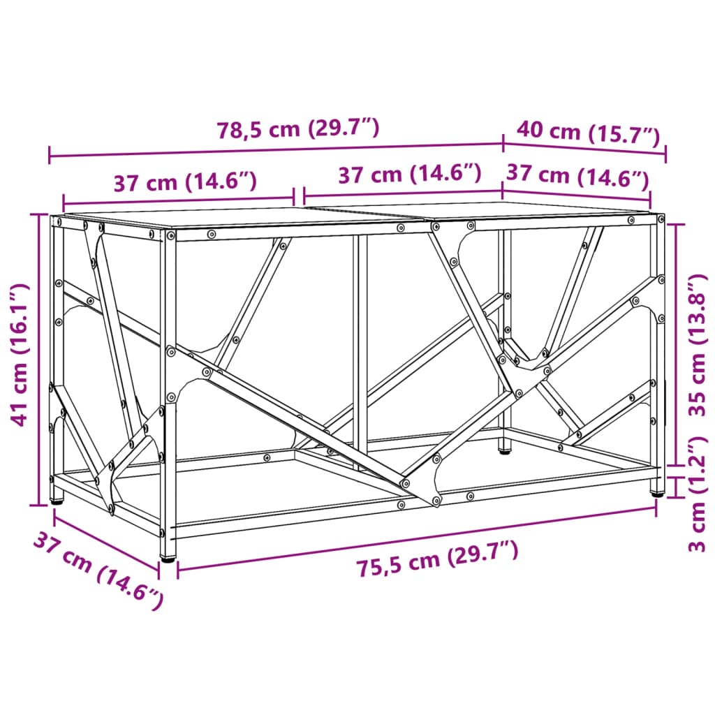 Table basse avec dessus en verre transparent 78,5x40x41cm acier Tables basses vidaXL   