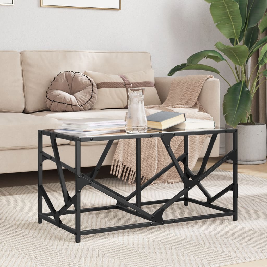 Table basse avec dessus en verre noir 78,5x40x41 cm acier Tables basses vidaXL   