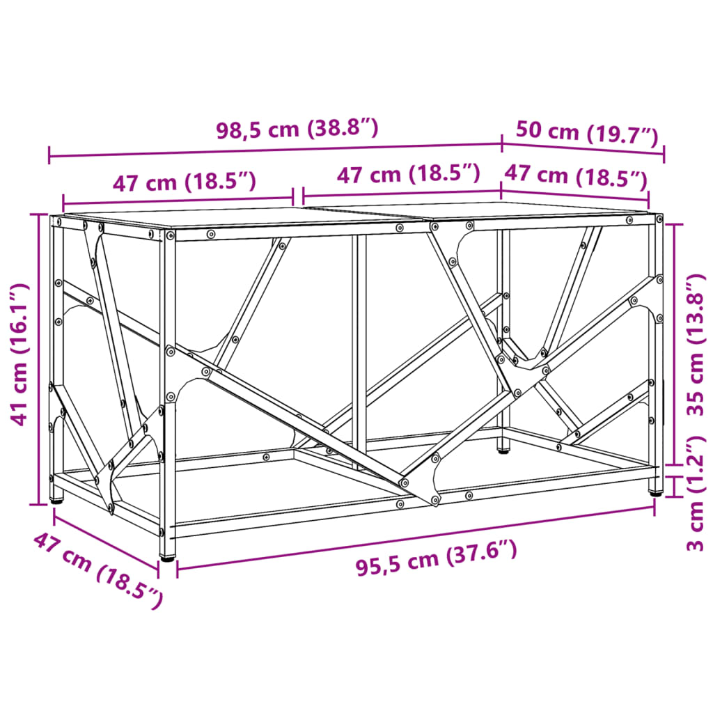 Table basse avec dessus en verre transparent 98,5x50x41cm acier Tables basses vidaXL   