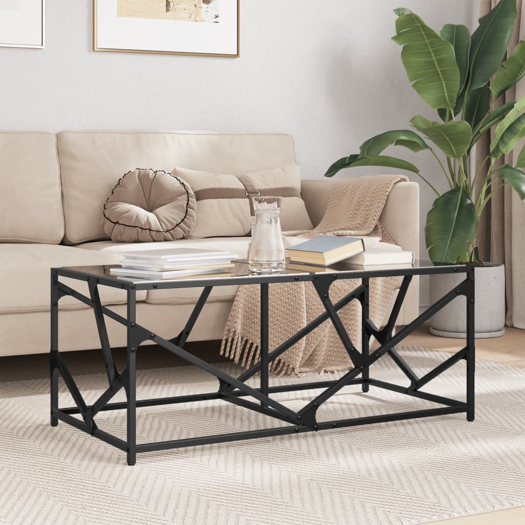 Table basse avec dessus en verre noir 98,5x50x41 cm acier Tables basses vidaXL   