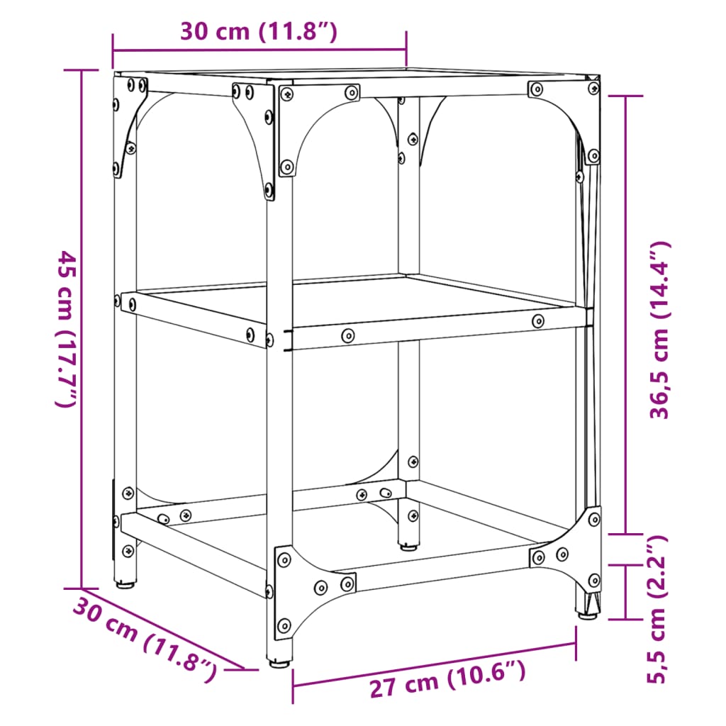 Table basse avec dessus en verre noir 30x30x45 cm acier Tables basses vidaXL   