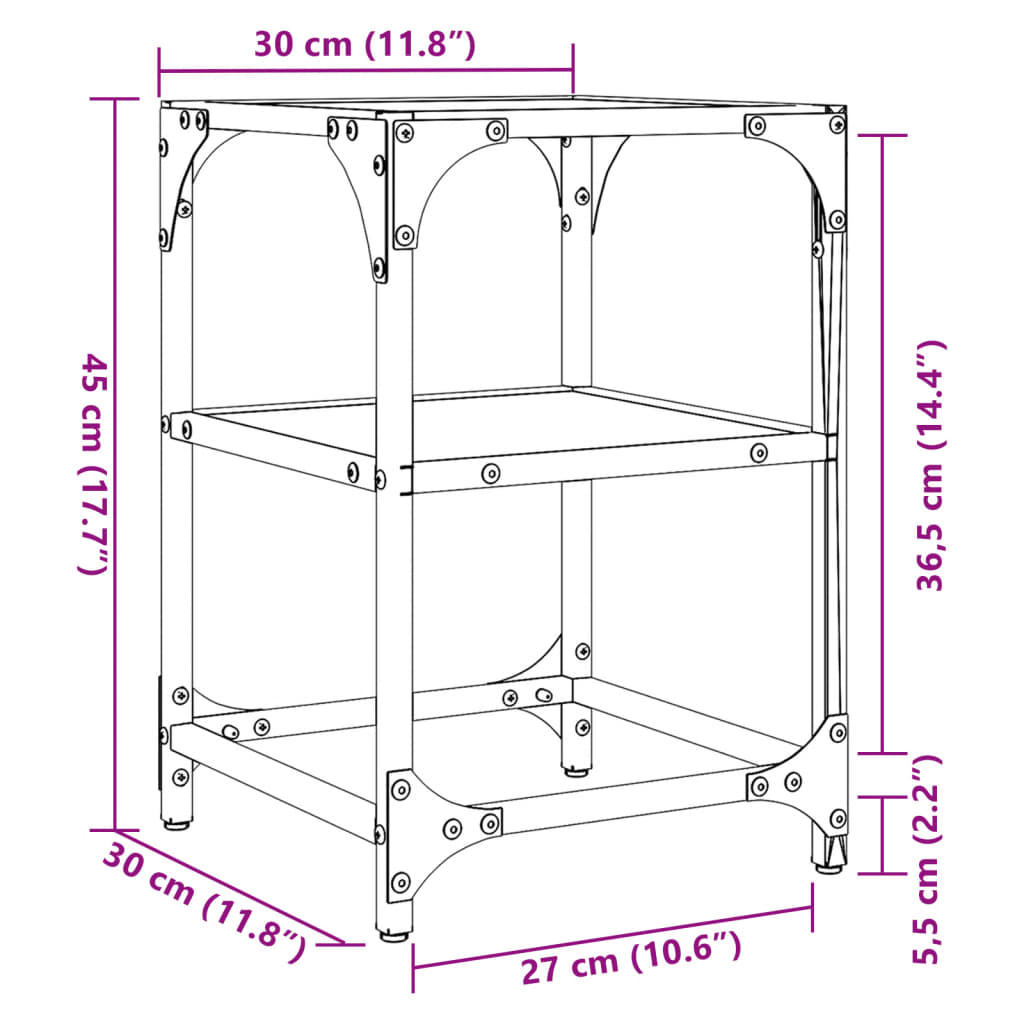 Tables basses avec dessus en verre noir 2 pcs 30x30x45 cm acier Tables basses vidaXL   