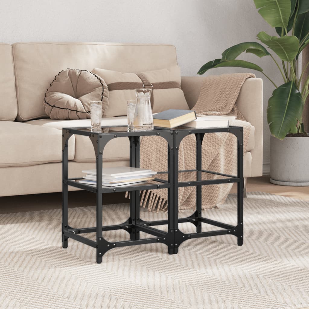 Tables basses avec dessus en verre noir 2 pcs 30x30x45 cm acier Tables basses vidaXL   