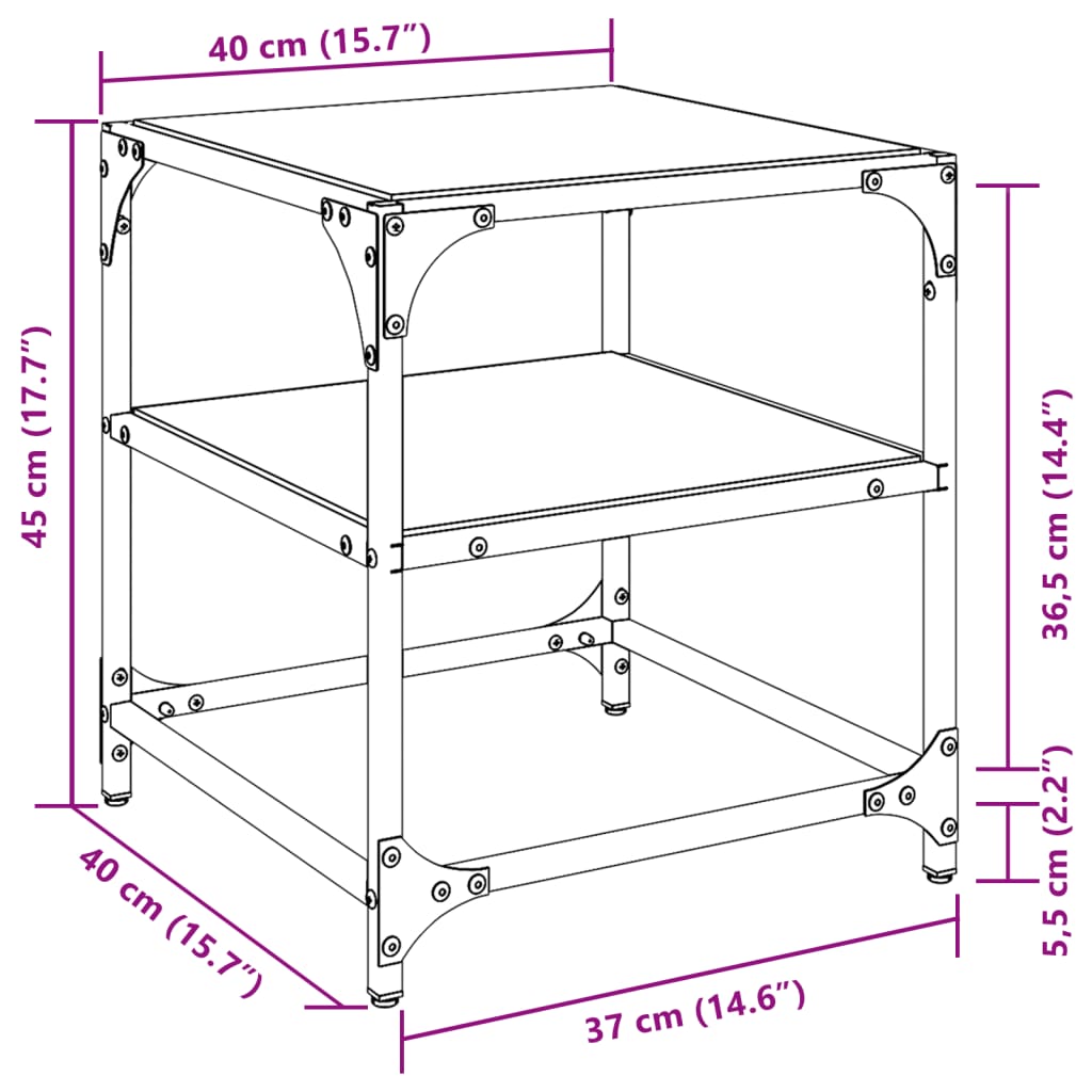 Table basse avec dessus en verre transparent 40x40x45 cm acier Tables basses vidaXL   