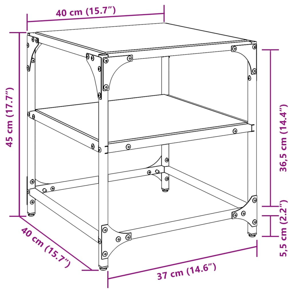 Table basse avec dessus en verre noir 40x40x45 cm acier Tables basses vidaXL   