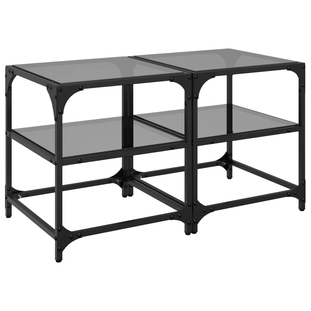 Tables basses avec dessus en verre noir 2 pcs 40x40x45 cm acier Tables basses vidaXL   