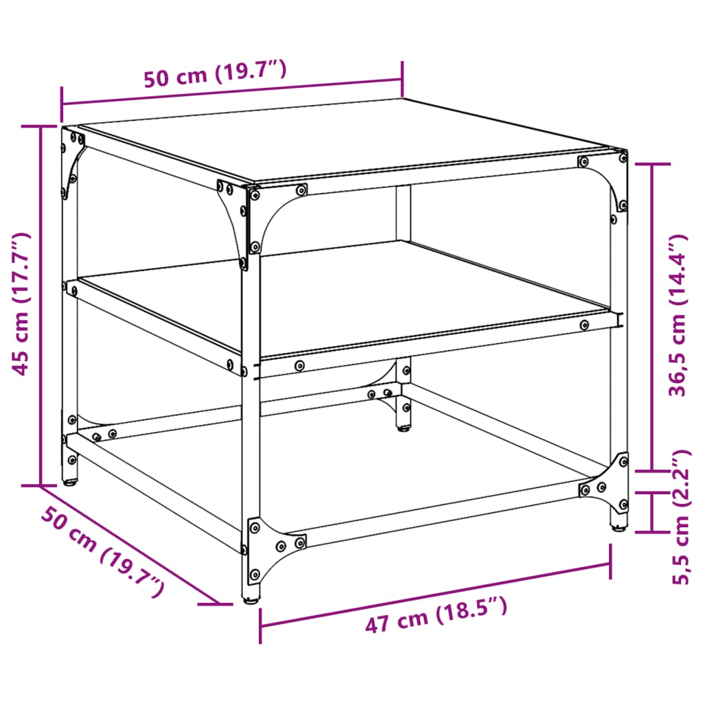 Table basse avec dessus en verre transparent 50x50x45 cm acier Tables basses vidaXL   