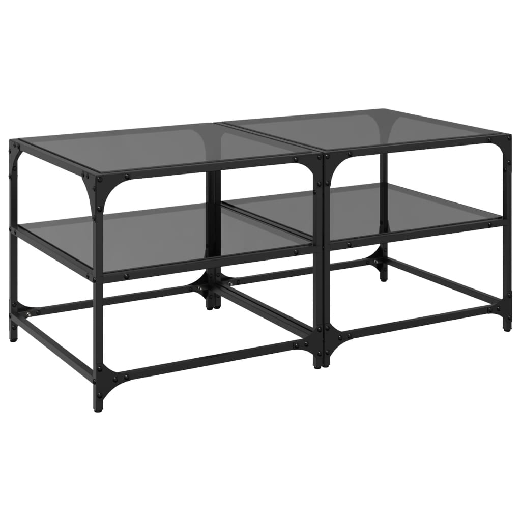 Tables basses avec dessus en verre noir 2 pcs 50x50x45 cm acier Tables basses vidaXL   