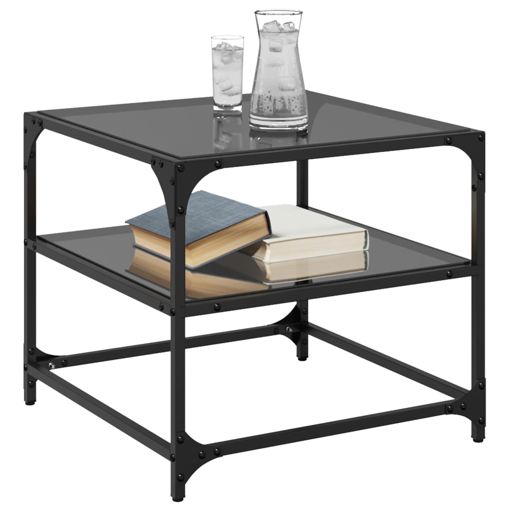 Tables basses avec dessus en verre noir 2 pcs 50x50x45 cm acier Tables basses vidaXL   