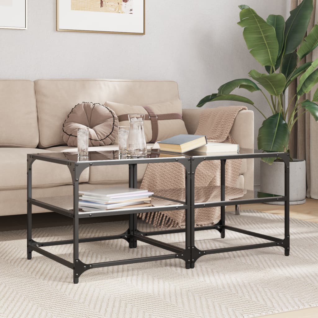 Tables basses avec dessus en verre noir 2 pcs 50x50x45 cm acier Tables basses vidaXL   