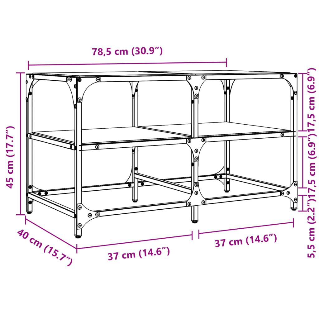 Table basse avec dessus en verre transparent 78,5x40x45cm acier Tables basses vidaXL   