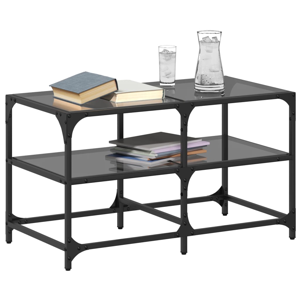 Table basse avec dessus en verre noir 78,5x40x45 cm acier Tables basses vidaXL   