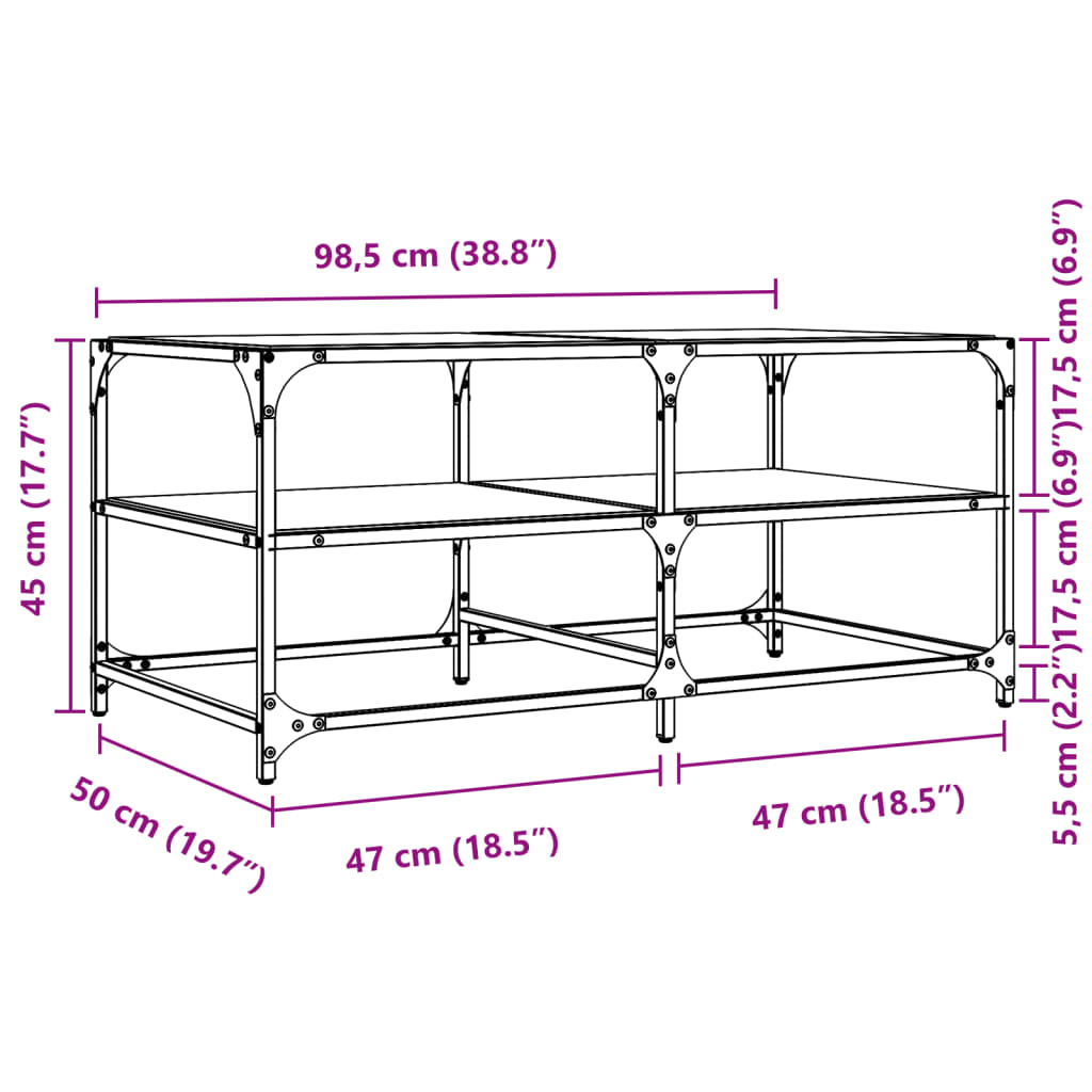 Table basse avec dessus en verre transparent 98,5x50x45cm acier Tables basses vidaXL   