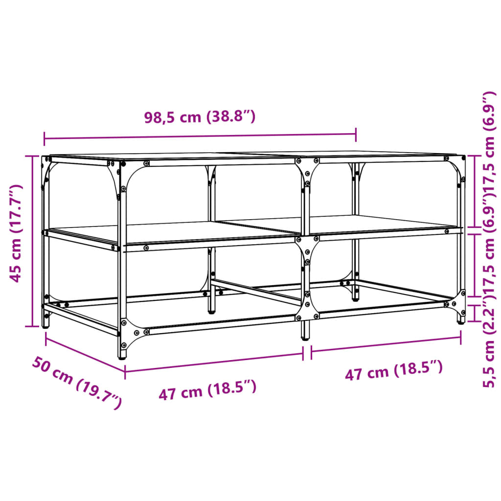 Table basse avec dessus en verre noir 98,5x50x45 cm acier Tables basses vidaXL   