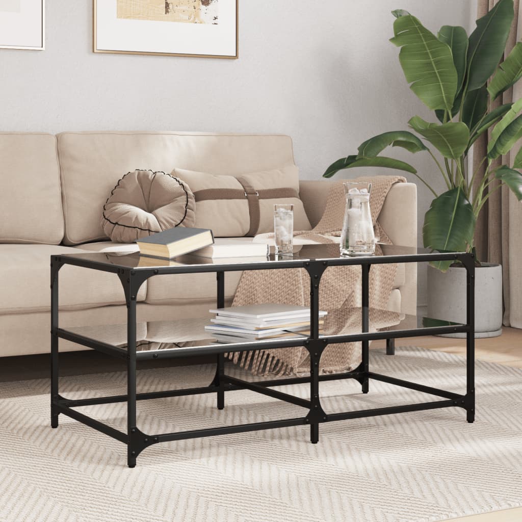 Table basse avec dessus en verre noir 98,5x50x45 cm acier Tables basses vidaXL   