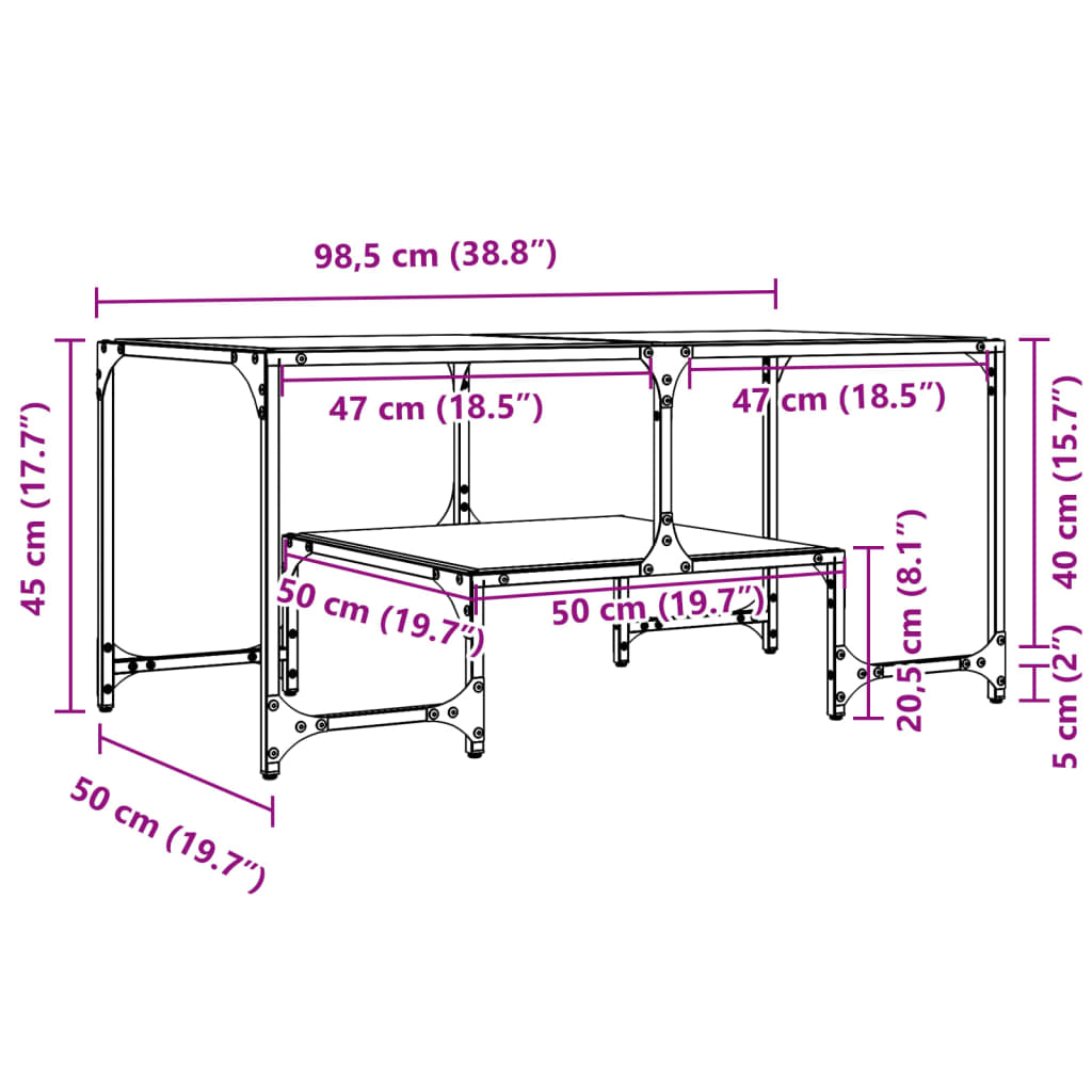 Table basse avec dessus en verre transparent 98,5x50x45cm acier Tables basses vidaXL   