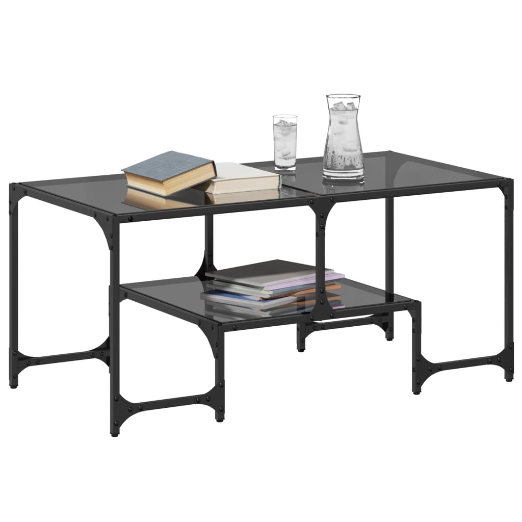 Table basse avec dessus en verre noir 98,5x50x45 cm acier Tables basses vidaXL   