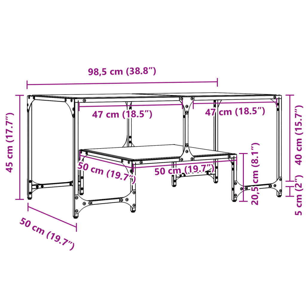 Table basse avec dessus en verre noir 98,5x50x45 cm acier Tables basses vidaXL   