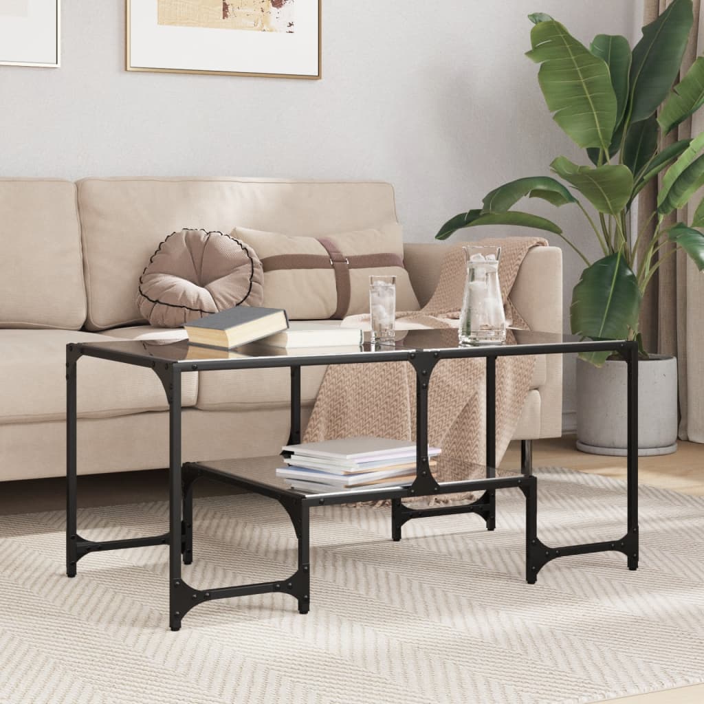 Table basse avec dessus en verre noir 98,5x50x45 cm acier Tables basses vidaXL   