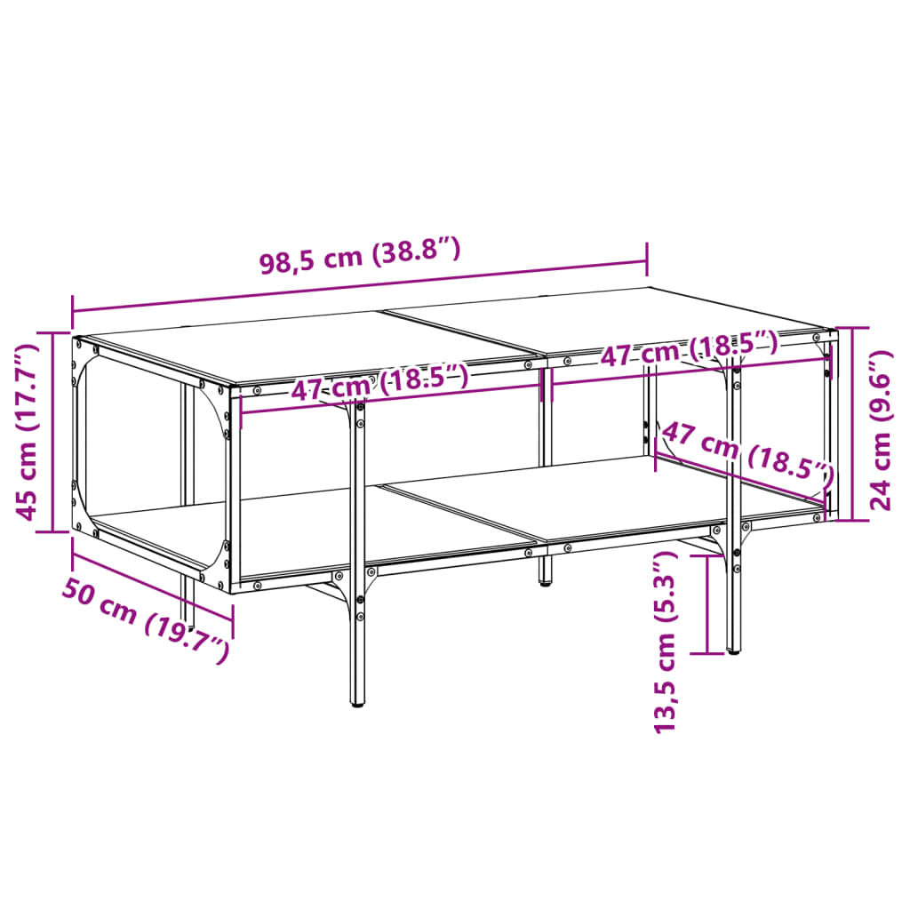 Table basse avec dessus en verre transparent 98,5x50x45cm acier Tables basses vidaXL   