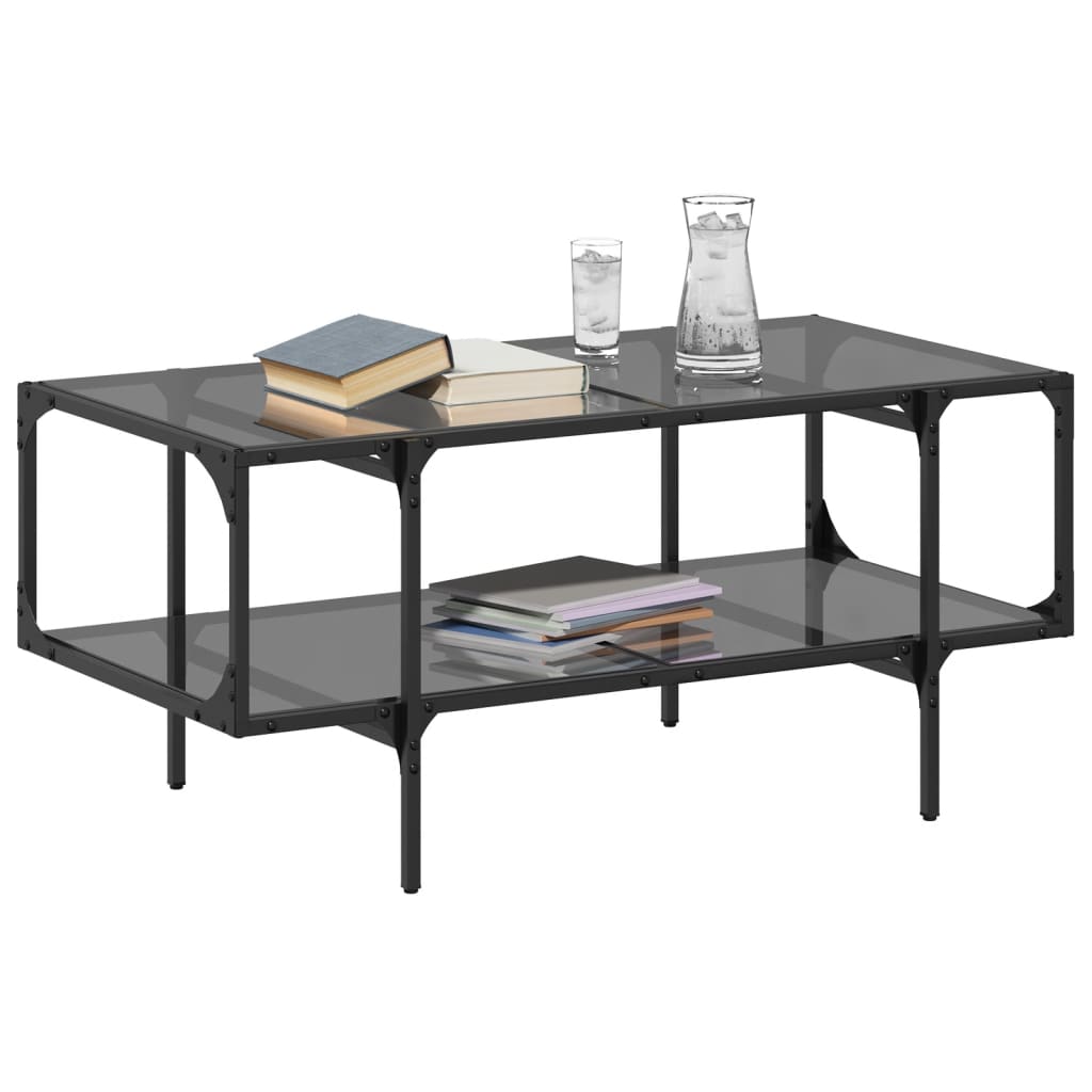 Table basse avec dessus en verre noir 98,5x50x45 cm acier Tables basses vidaXL   