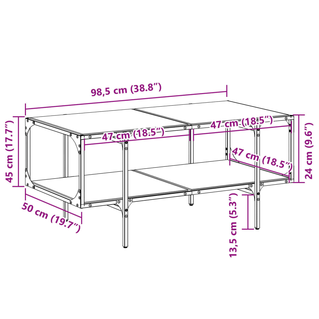 Table basse avec dessus en verre noir 98,5x50x45 cm acier Tables basses vidaXL   