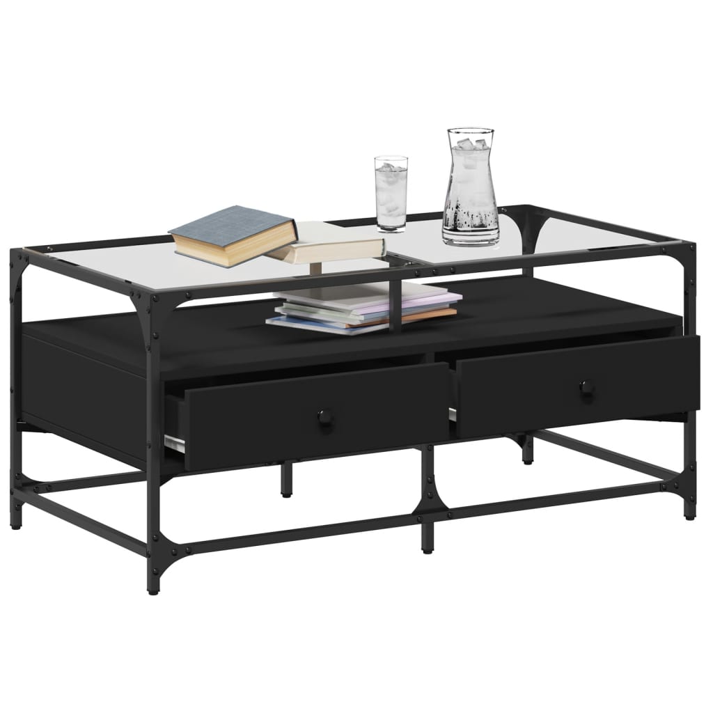 Table basse avec dessus en verre noir 98,5x50x45 cm acier Tables basses vidaXL   