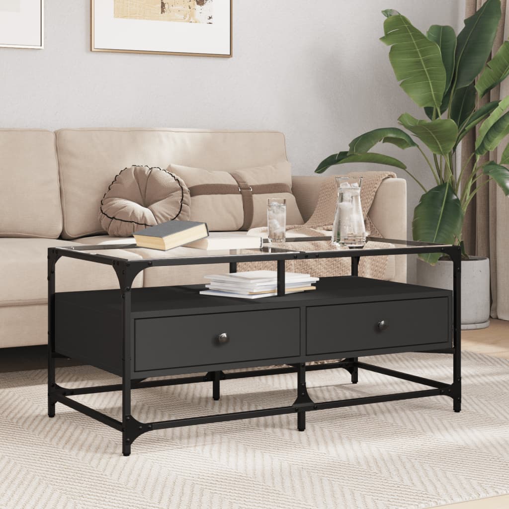 Table basse avec dessus en verre noir 98,5x50x45 cm acier Tables basses vidaXL   