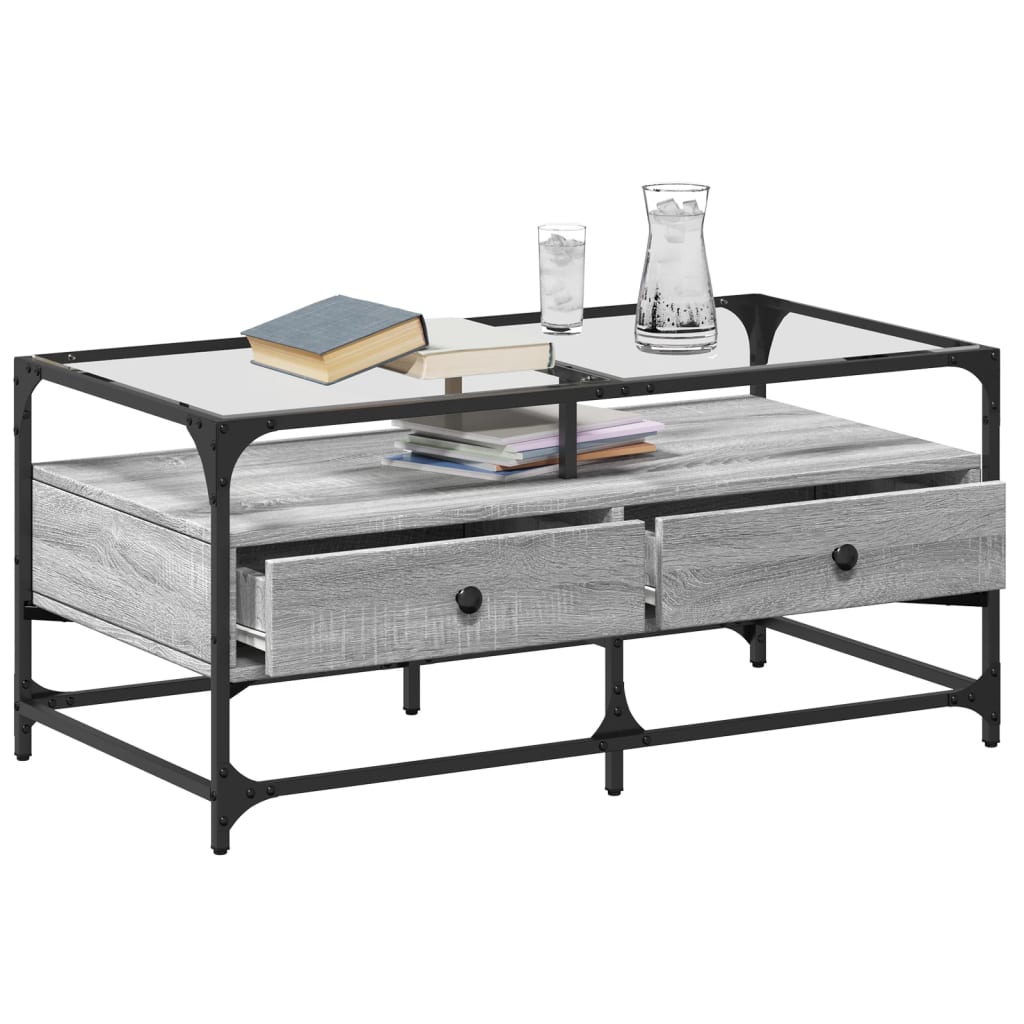 Table basse avec dessus en verre sonoma gris 98,5x50x45cm acier Tables basses vidaXL   