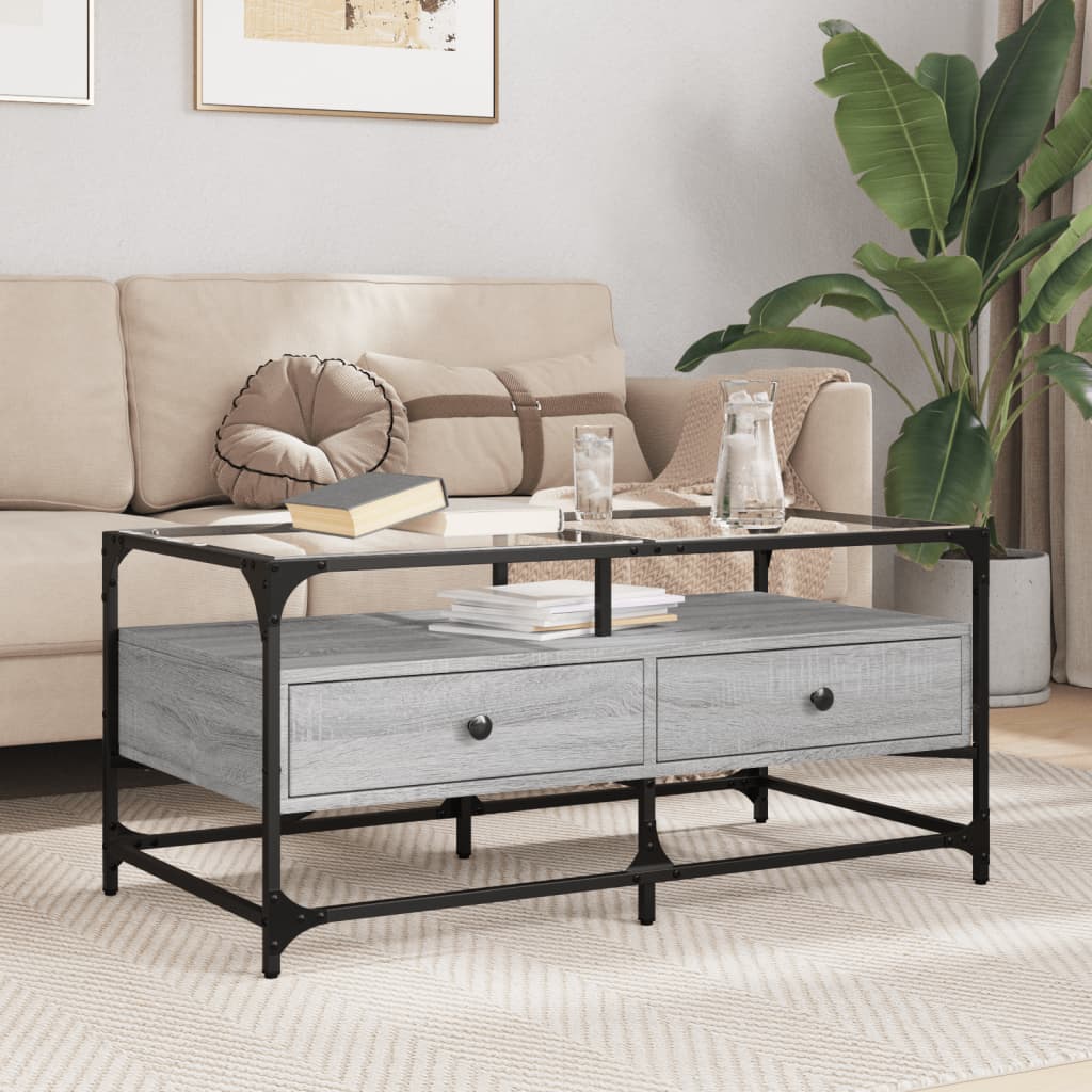 Table basse avec dessus en verre sonoma gris 98,5x50x45cm acier Tables basses vidaXL   