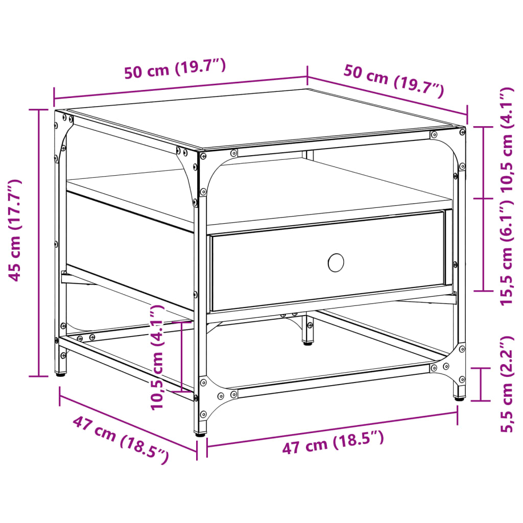 Table basse et dessus en verre chêne sonoma 50x50x45 cm acier Tables basses vidaXL   