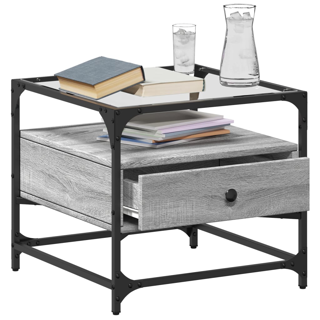 Table basse avec dessus en verre sonoma gris 50x50x45 acier Tables basses vidaXL   