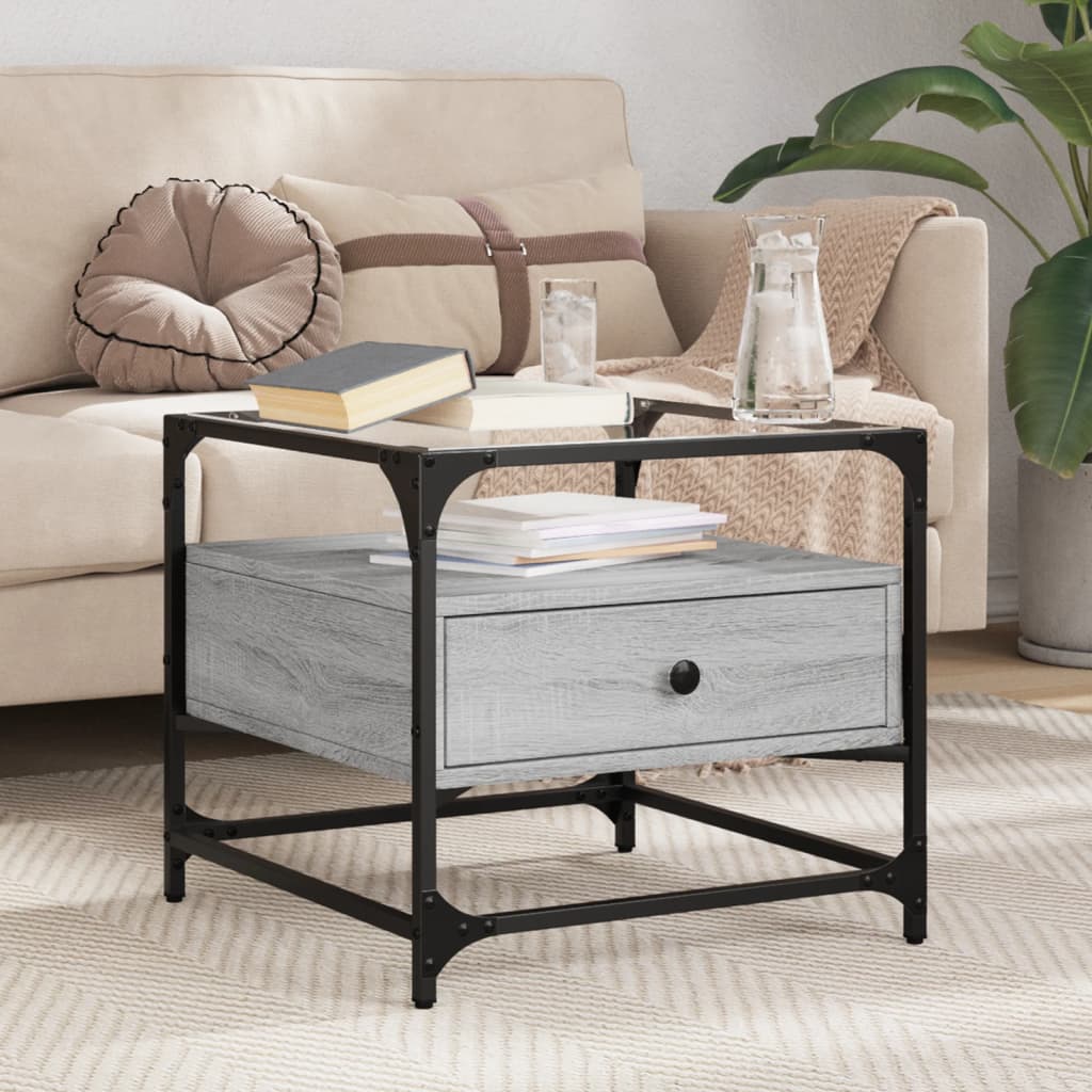 Table basse avec dessus en verre sonoma gris 50x50x45 acier Tables basses vidaXL   